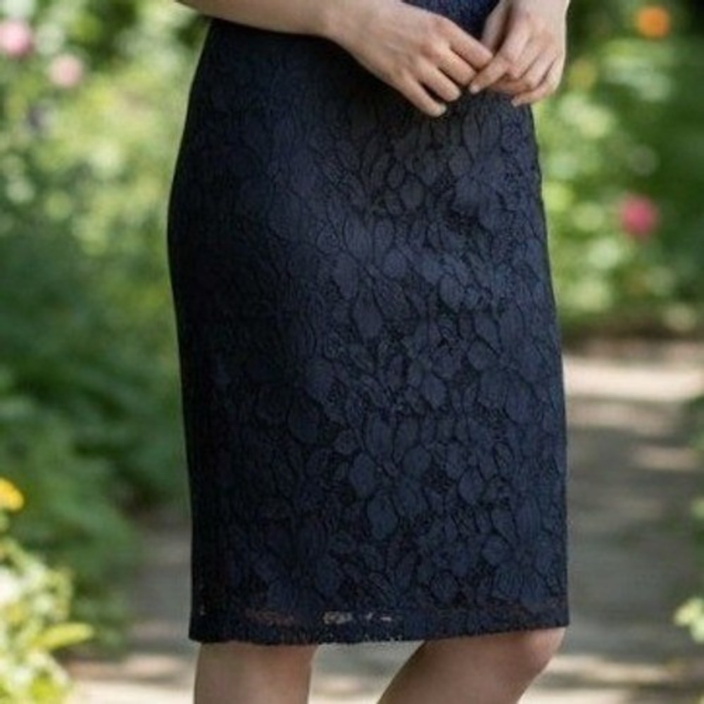 Chaps Pencil Skirt Women 6 Black Floral Lace Knee Length City Classic NWT